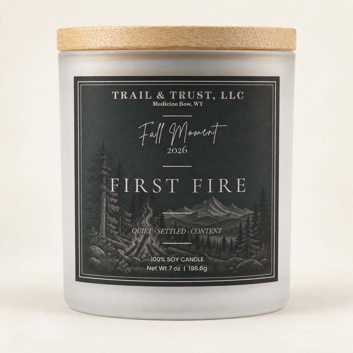 Trail & Trust First Fire candle, Fall 2026 — clean product view