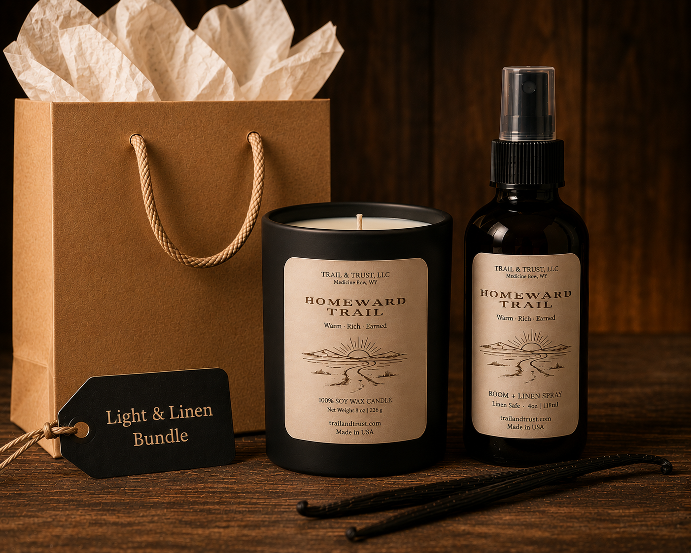 Light & Linen Bundle | Luxury Soy Candle & Room Spray Gift Set
