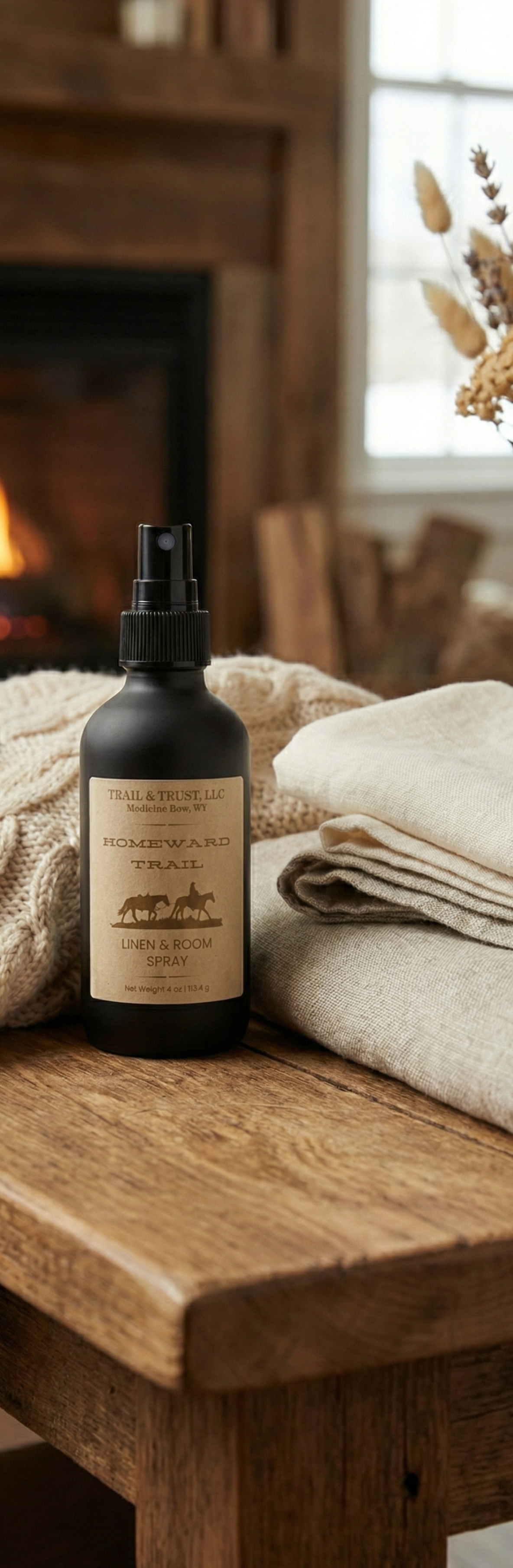 Homeward Trail non-toxic room spray displayed in cozy home setting for calming ambiance