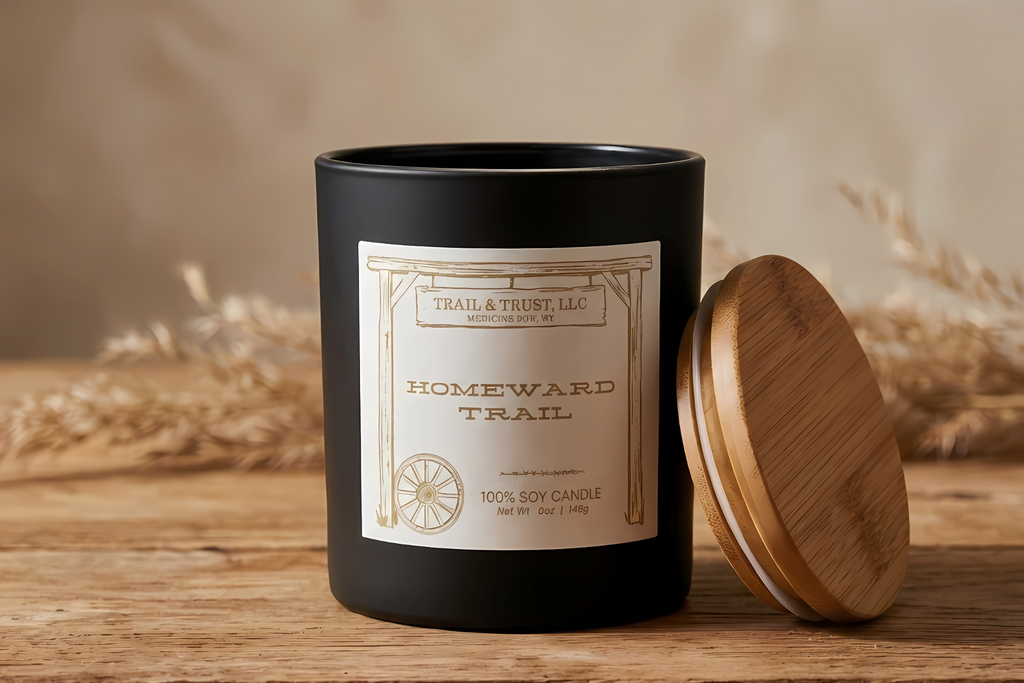 Homeward Trail non-toxic soy candle front view, natural home fragrance