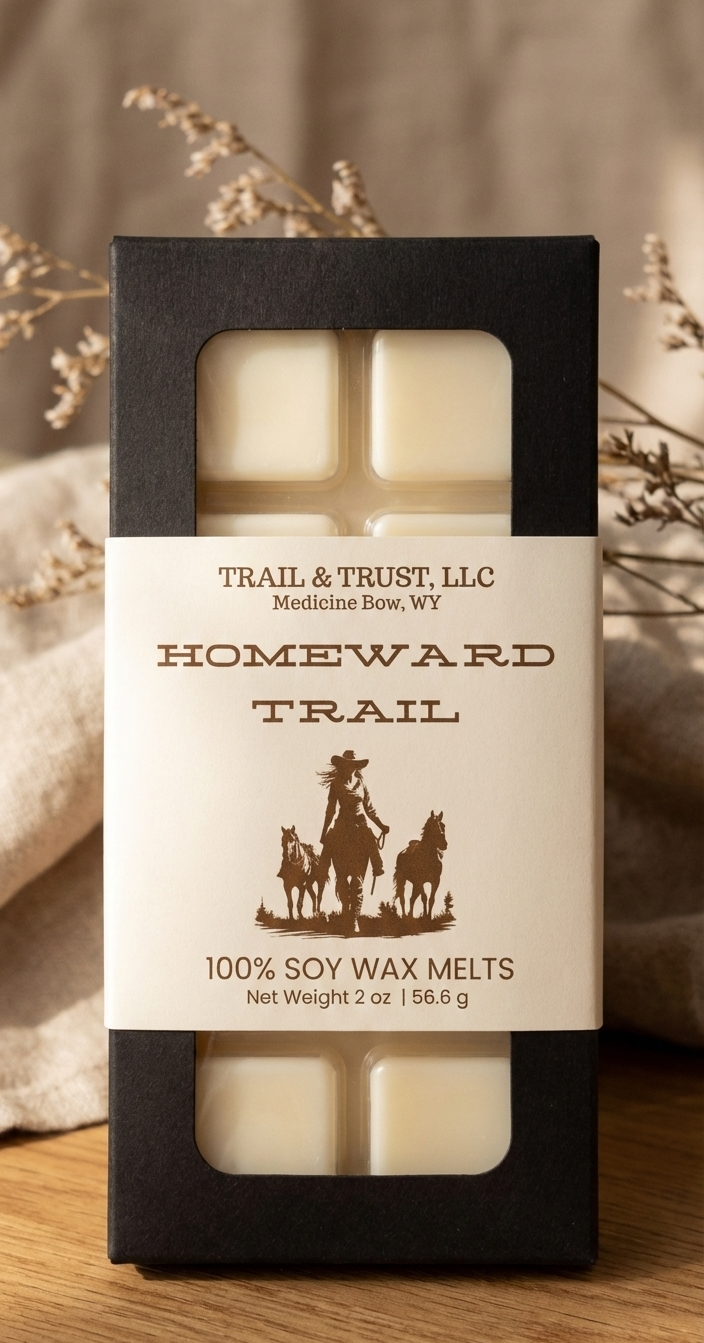 Homeward Trail non-toxic wax melts front view, natural home fragrance