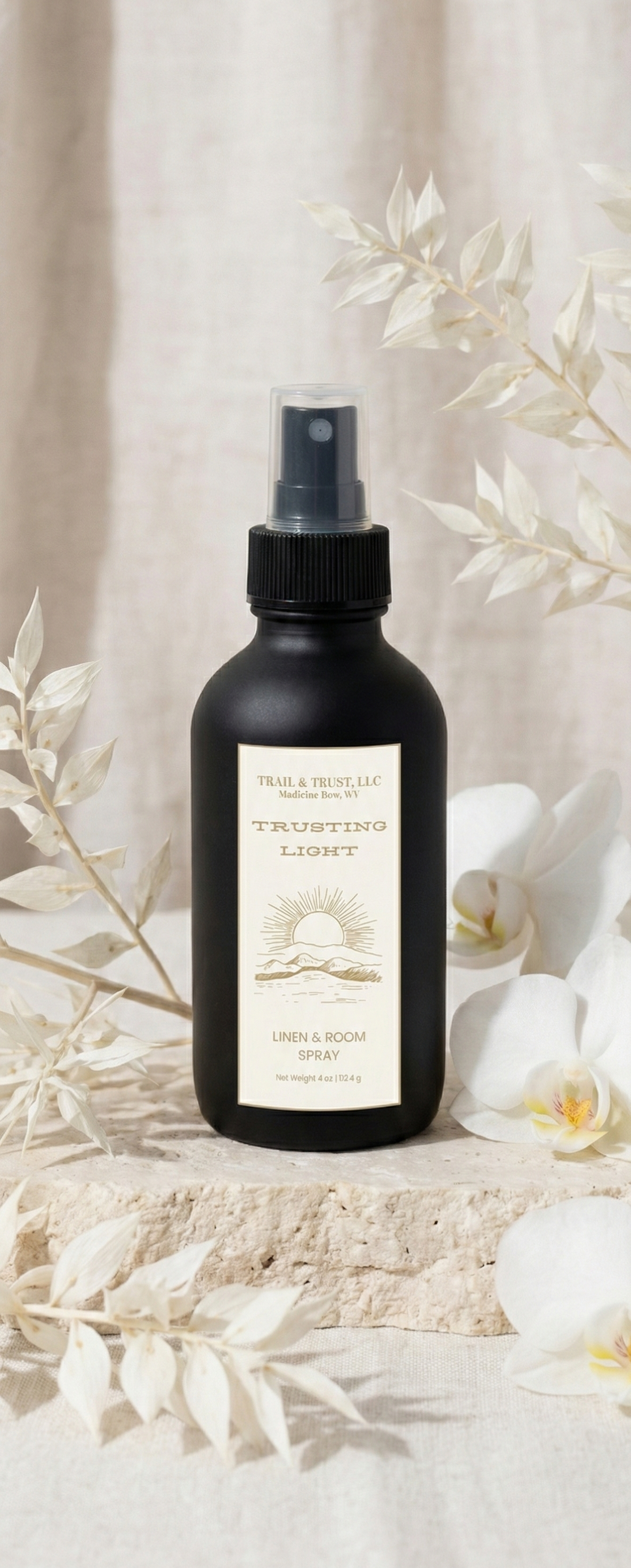 Front view of Trusting Light non-toxic room spray from The Ember Line, natural home fragrance for calming spaces