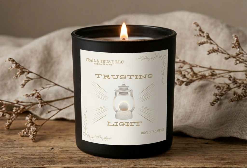 Trusting Light non-toxic soy candle front view, clean-burning natural fragrance