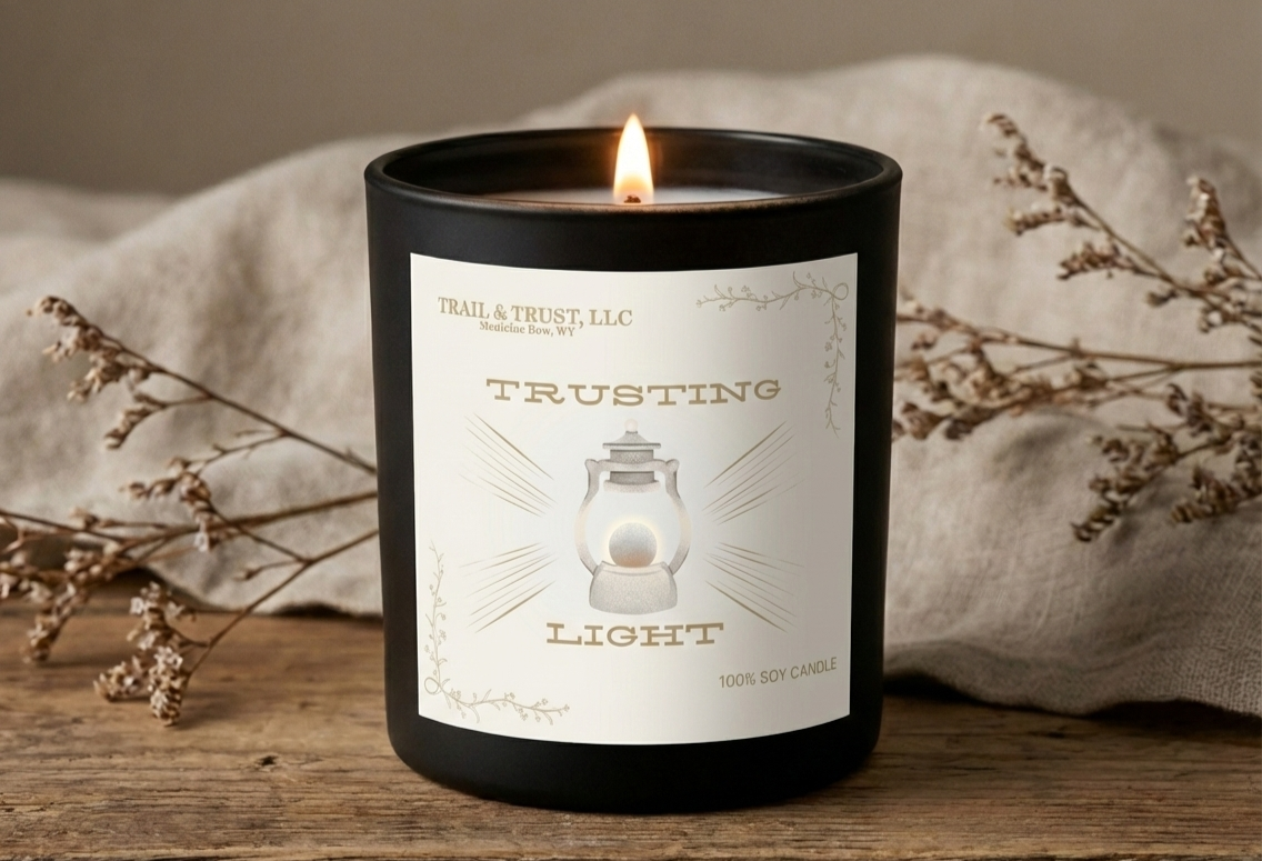 Trusting Light non-toxic soy candle front view, clean-burning natural fragrance