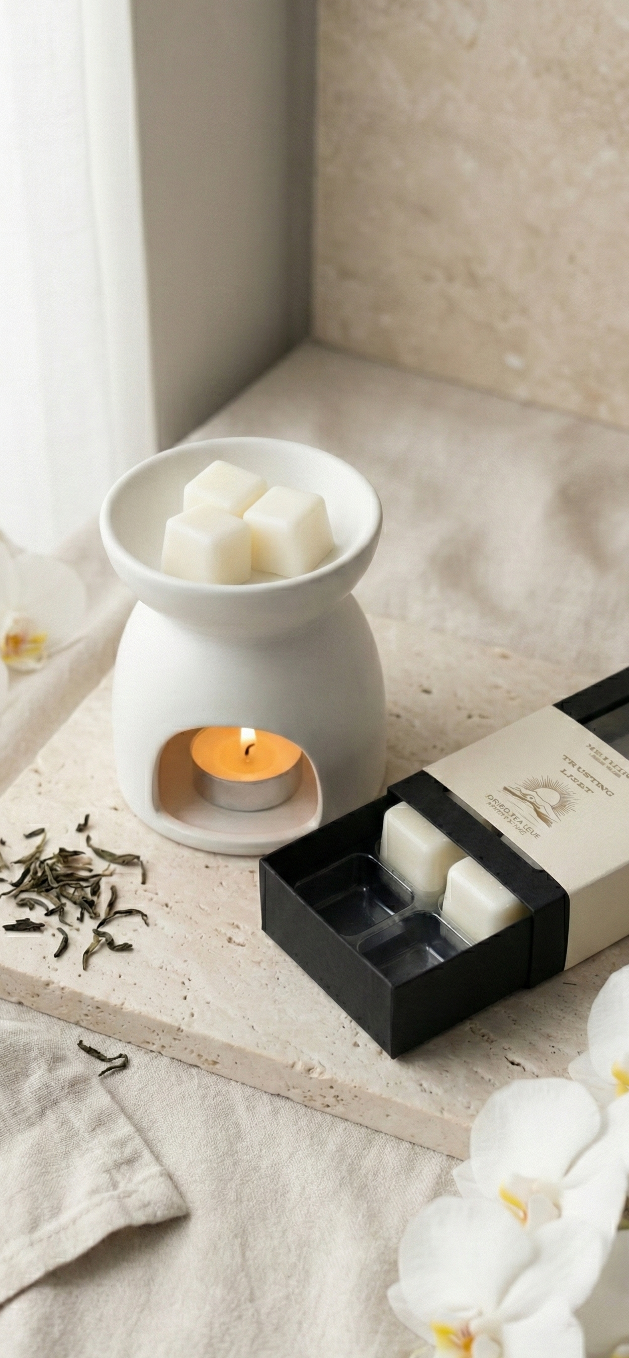 Trusting Light wax melts in warmer releasing natural fragrance