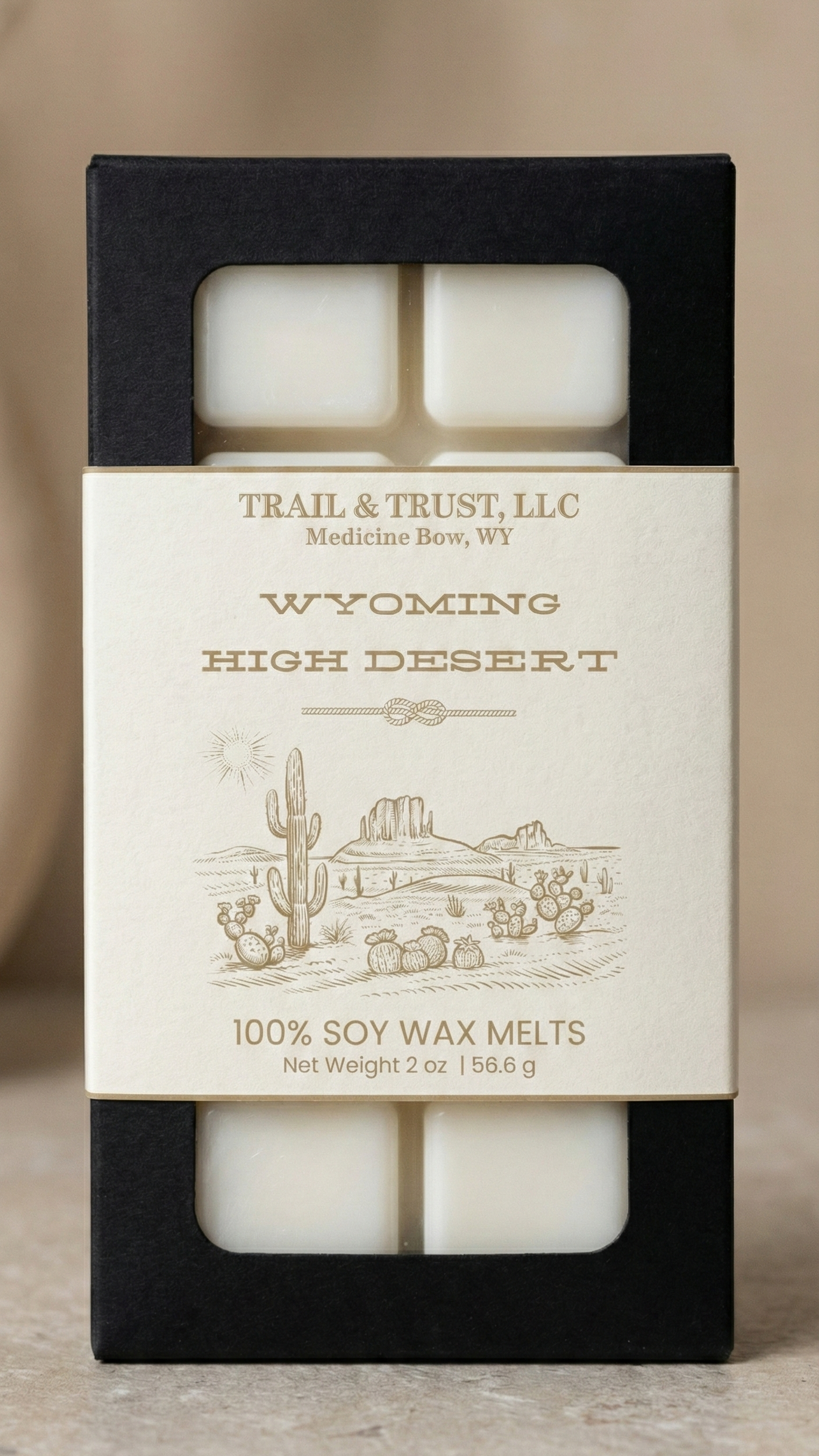 Wyoming High Desert non-toxic wax melts front view, natural home fragrance for clean-burning soy wax