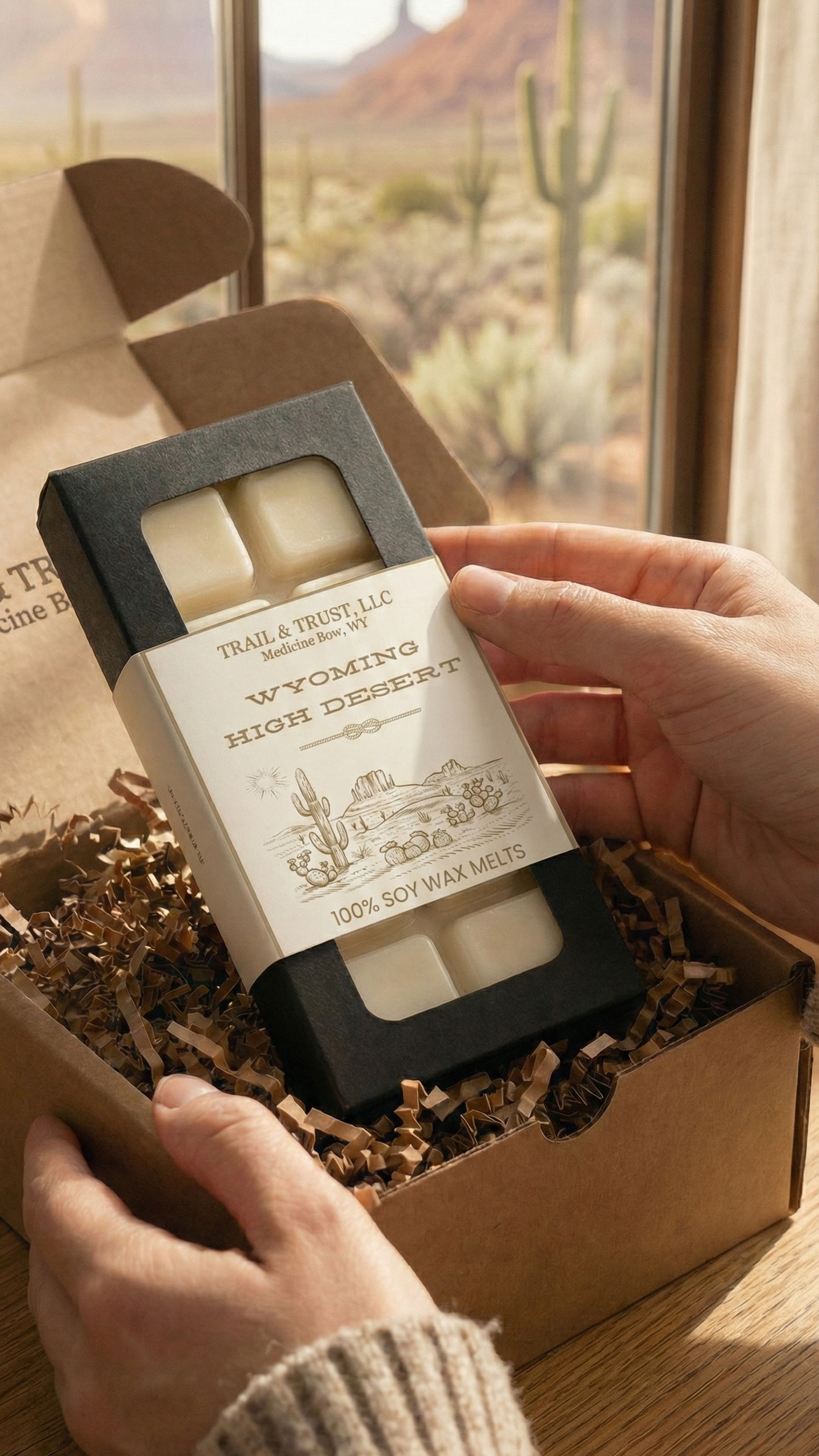 Unboxing Wyoming High Desert non-toxic wax melts with eco-friendly packaging and brand story